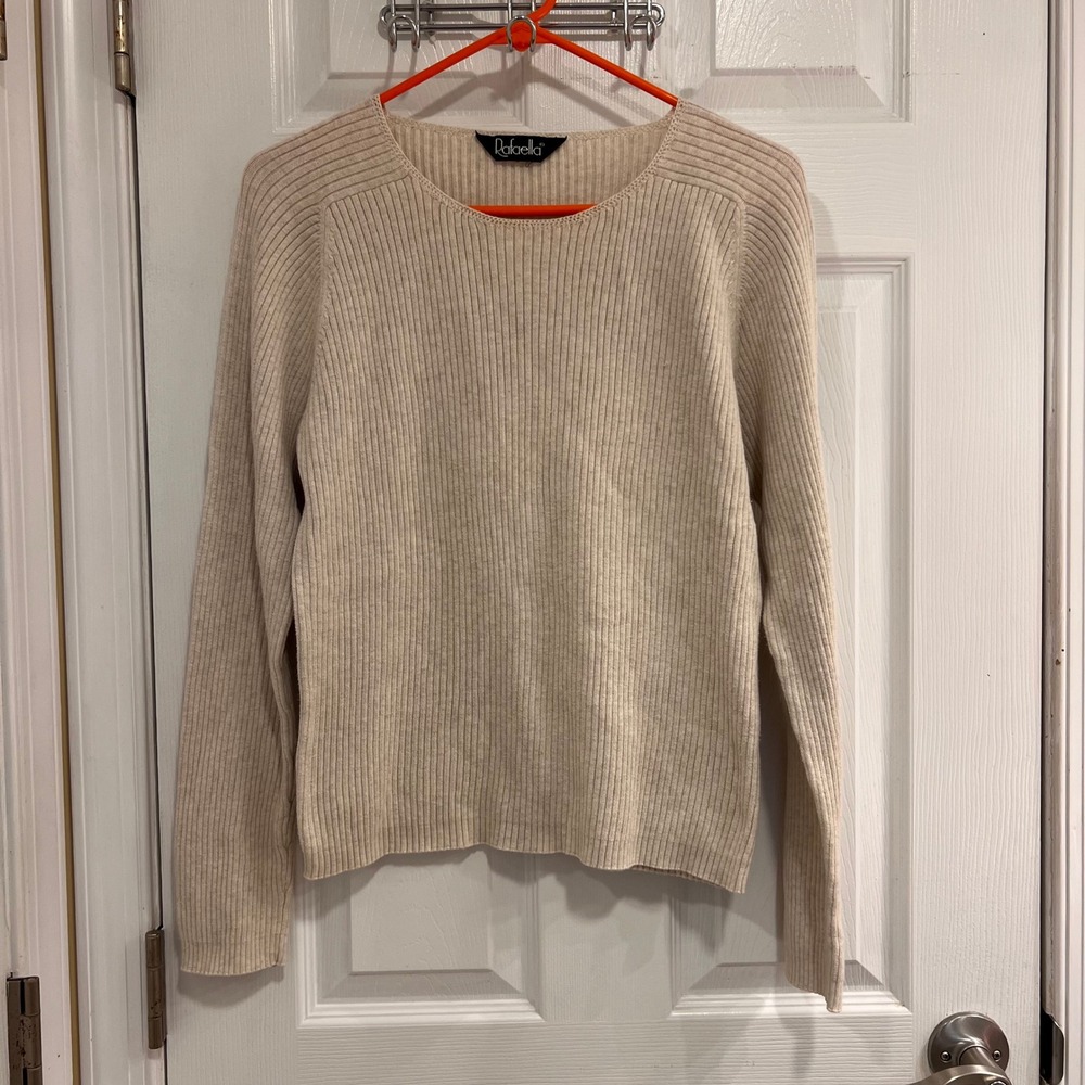 Rafaella Womens Beige‎ Ribbed Knit Long Sleeve Sweater